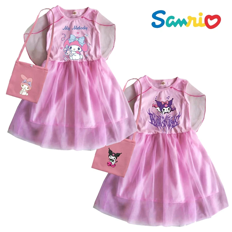 

Anime Sanrios My Melody Kuromi Kawaii Cotton Mesh Kids Princess Dress Cartoon Cute Girls Tutu Skirt Baby Birthday Party Dresses