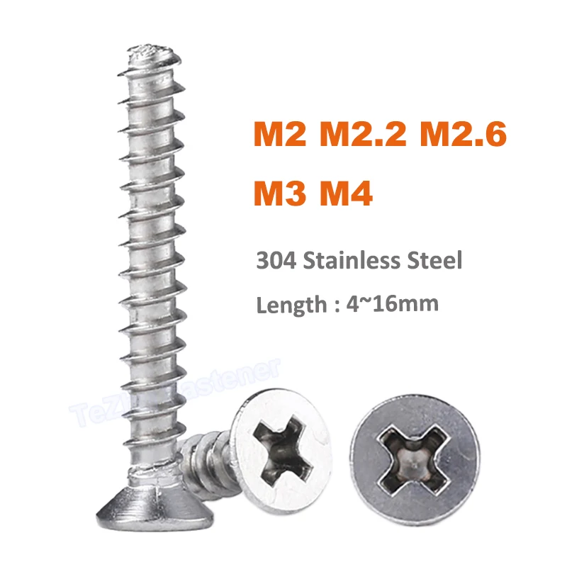 20-50pcs M2 M2.2 M2.6 M3 M4 304 Stainless Steel Flat Countersunk Head Cross Recessed Phillips Self-tapping Wood Screw Flat Tail
20-50pcs M2 M2.2 M2.6 M3 M4 304 Stainless Steel Flat Countersunk Head Cross Recessed Phillips Self-tapping Wood Screw Flat Tail