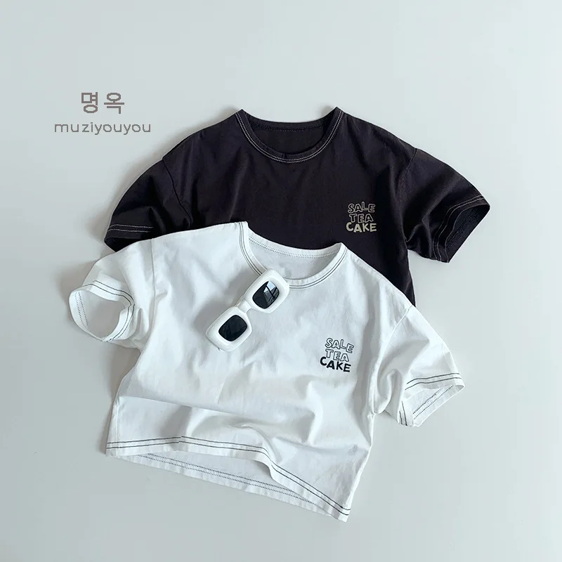 2025 Summer New Children Short Sleeve T Shirts Fashion Girl Letter Print T Shirts Kids Boys Casual Tops Baby Tee Infant Clothes 2 S929ac146b5ef40ab8f426846cd14a866W
