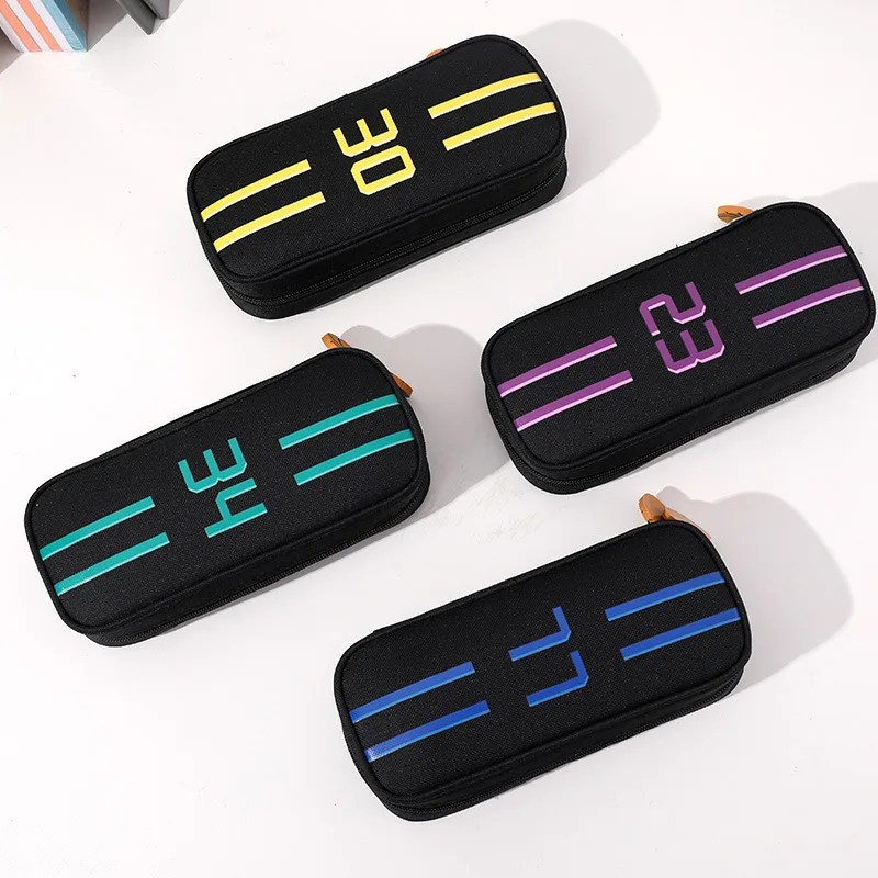 

Boy's Large Capacity Double-layer Pencil Case Creative Basketball Sports Canvas Stationery Box Junior High School Students