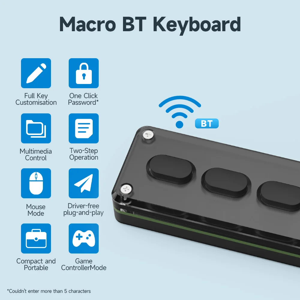 5 Keys Custom Wireless Keyboard Bluetooth-compatible Type-C One-handed Keyboard DIY Shortcut Copy Paste for Office Gaming
5 Keys Custom Wireless Keyboard Bluetooth-compatible Type-C One-handed Keyboard DIY Shortcut Copy Paste for Office Gaming