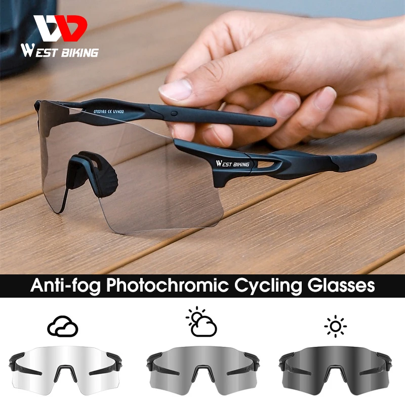 

WEST BIKING Anti-Fog Cycling Glasses Photochromic UV400 Sport Sunglasses Men Women MTB Road Bike Eyewear Fishing Driving Goggles