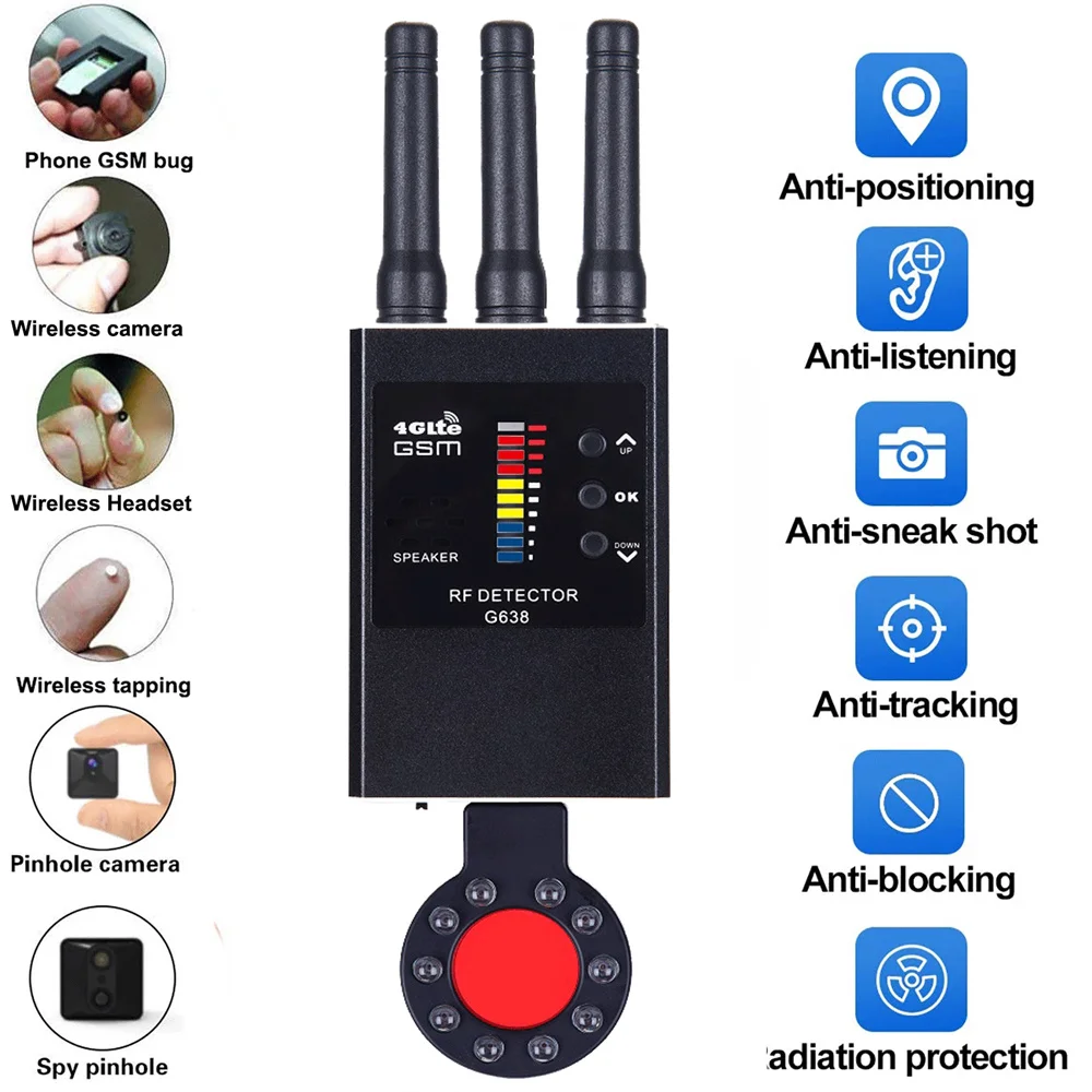 Anti Spy Wireless RF Signal Daetector Bug GSM GPS Tracker Hidden IR Camera Eavesdropping Device Military Professional Version
Anti Spy Wireless RF Signal Daetector Bug GSM GPS Tracker Hidden IR Camera Eavesdropping Device Military Professional Version
