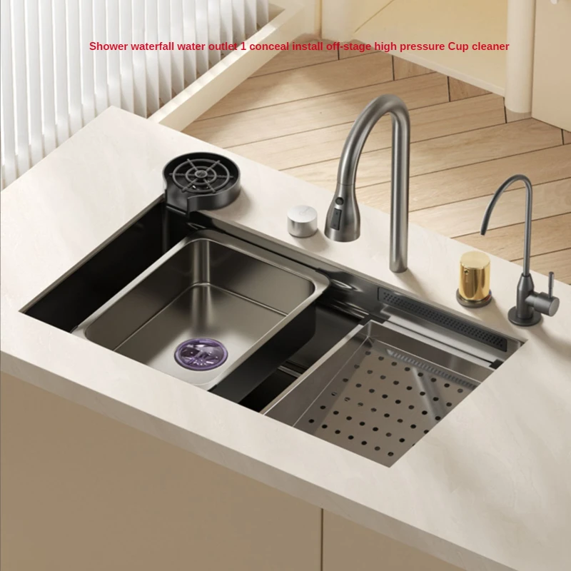 Black Waterfall Faucet Kitchen Sink Hidden Understage Basin Nano 304 Stainless Steel Multifunctional Vegetable Washing Basin
Black Waterfall Faucet Kitchen Sink Hidden Understage Basin Nano 304 Stainless Steel Multifunctional Vegetable Washing Basin