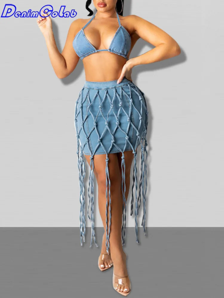 DenimColab Summer Fashion Denim Suit Women Sexy Hollow Out Woven Mesh Patchwork Stretch Nightclub Skirts Ladies Beach Bar Tops
DenimColab Summer Fashion Denim Suit Women Sexy Hollow Out Woven Mesh Patchwork Stretch Nightclub Skirts Ladies Beach Bar Tops