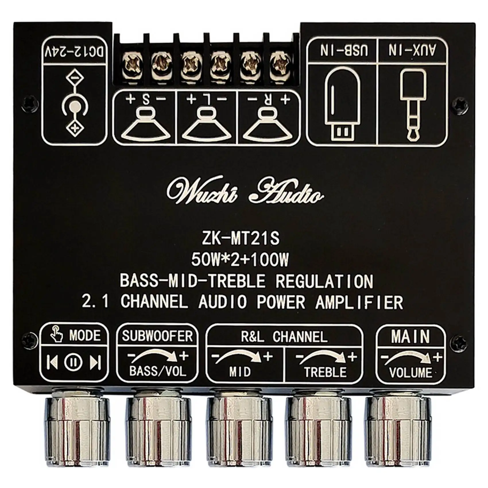 ZK-MT21S 2x50W+100W 2.1 Channel Subwoofer Digital Power Amplifier Board AUX 12V 24V Audio Stereo Bluetooth 5.1 Bass
ZK-MT21S 2x50W+100W 2.1 Channel Subwoofer Digital Power Amplifier Board AUX 12V 24V Audio Stereo Bluetooth 5.1 Bass