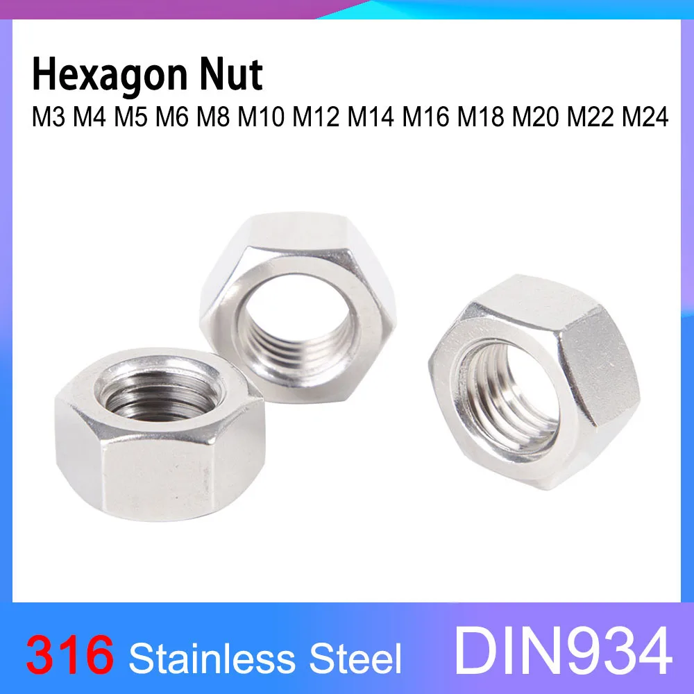 

DIN934 A4-80 Hex Hexagon Nut 316 Stainless Steel Coarse Teeth M3 M4 M5 M6 M8 M10 M12 M14 M16 M18 M20 M22 M24