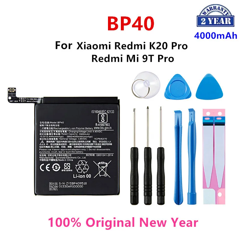 

100% Orginal BP40 4000mAh Battery For Xiaomi Redmi K20 Pro / Mi 9T Pro BP40 Phone Replacement Batteries +Tools