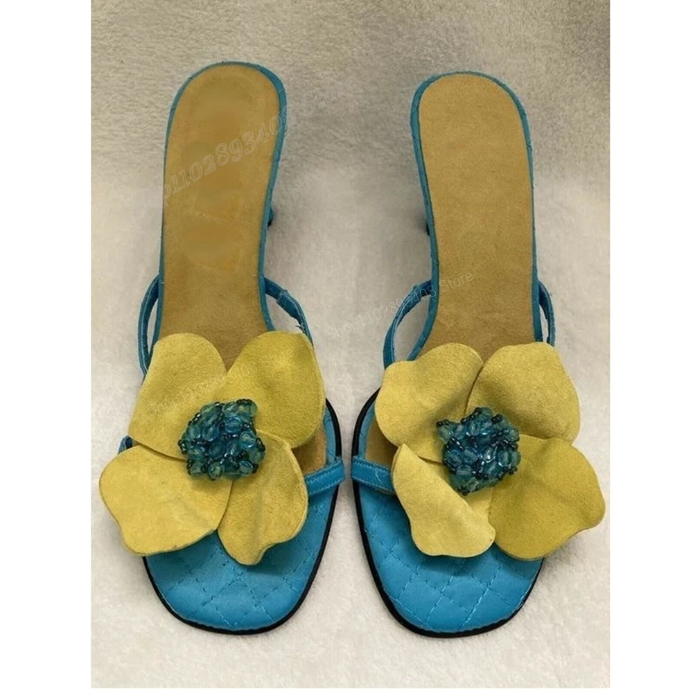 

Mutilcolor Suede Crystal Flower Slippers Round Toe Stiletto High Heel New Brand Women Shoes 2024 Summer Zapatos Para Mujere