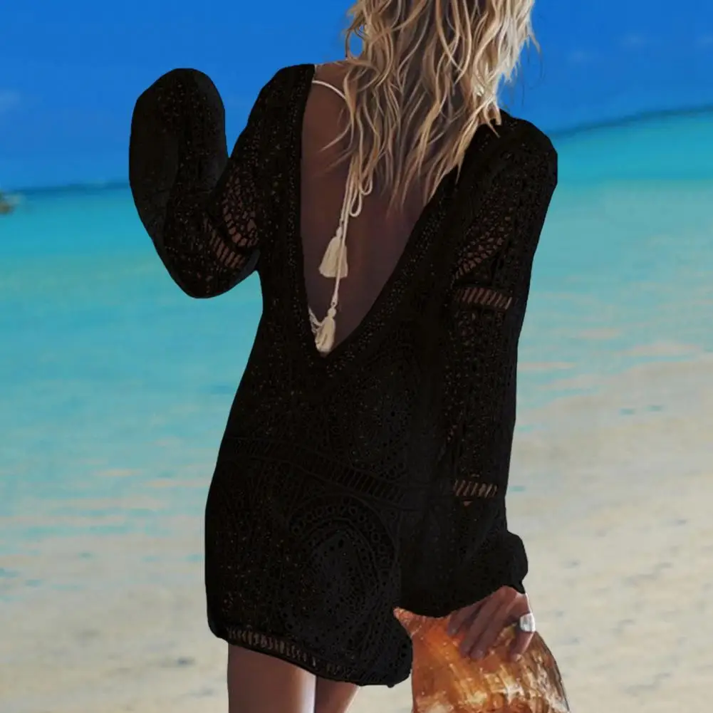 

Платье с глубоким вырезом Стильное женское платье для отпуска с V-образной спинкой бахромой элегантная накидка для пляжа или у бассейна