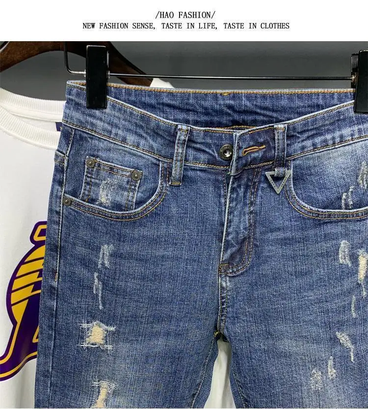 Fashion Stretch Men's Casual Denim Jeans Ripped Holes Korean Boyfriend Luxury Streetwear Slim Luxury Men's Clothing Pencil Pants 46 S92aeac0a145b4842a5d28fdb3305921eD