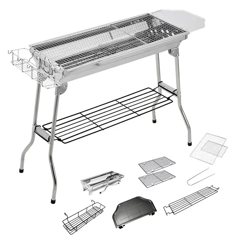 

Camping Folding BBQ Grill Outdoor Charcoal Grill Stainless Steel BBQ Stove Picnic Charcoal Barbecue Burner Rack CampAccessory