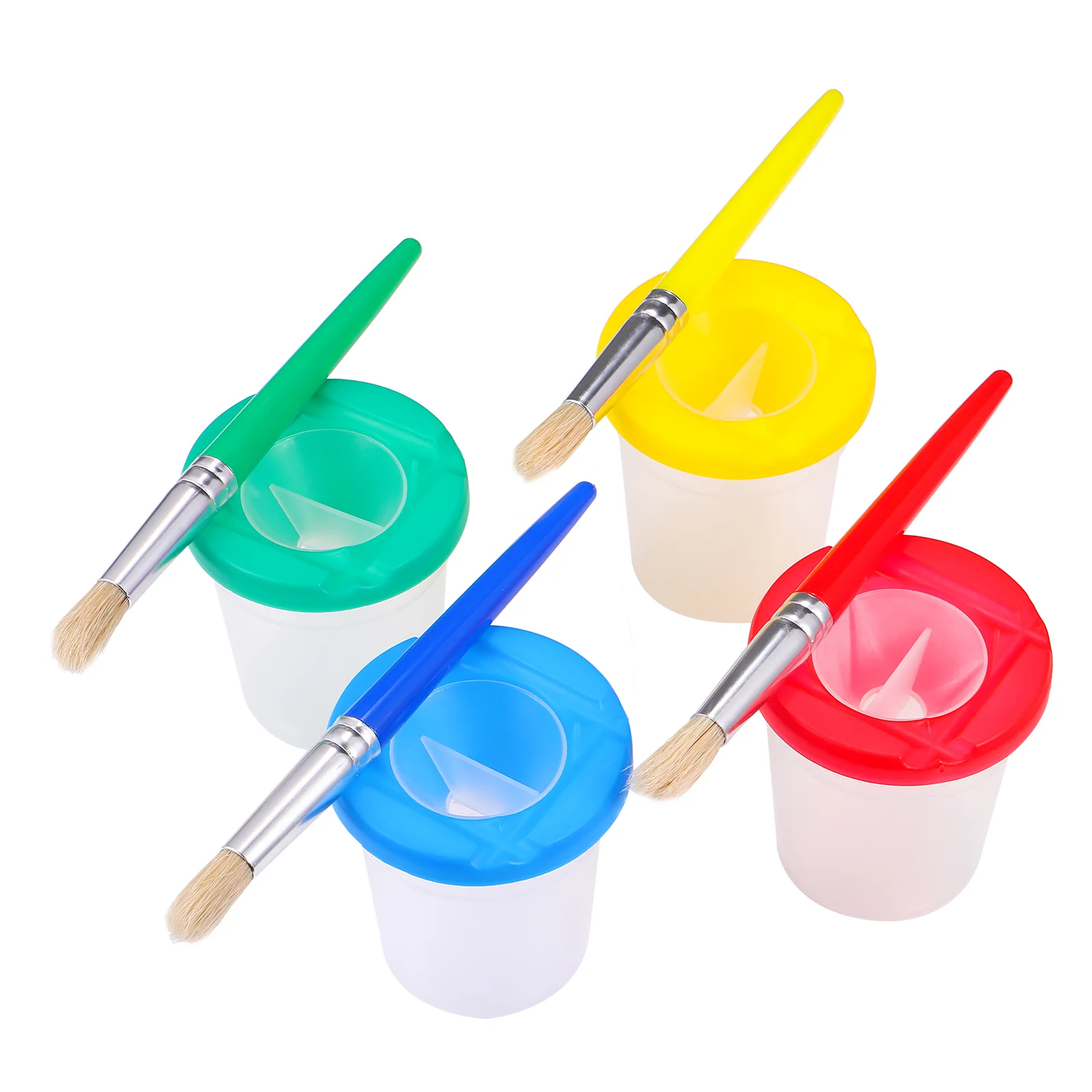 

Toyvian 4pcs No Spill Paint Cups and 4pcs Painting Brushes Assorted Painting Kit for Party School Classes