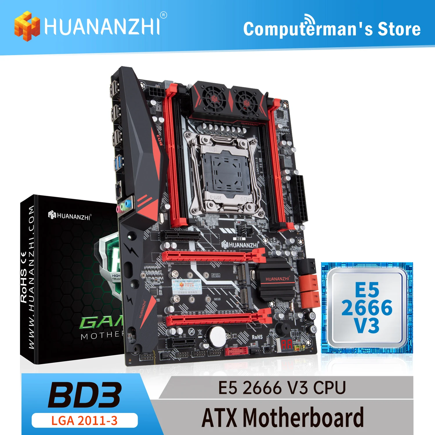 Комбинированный комплект материнской платы HUANANZHI X99 BD3 LGA 2011-3 X99, Intel XEON E5 2666 V3, поддержка 4 * DDR3, RECC, флуоресцентная память M.2 NVME
Комбинированный комплект материнской платы HUANANZHI X99 BD3 LGA 2011-3 X99, Intel XEON E5 2666 V3, поддержка 4 * DDR3, RECC, флуоресцентная память M.2 NVME