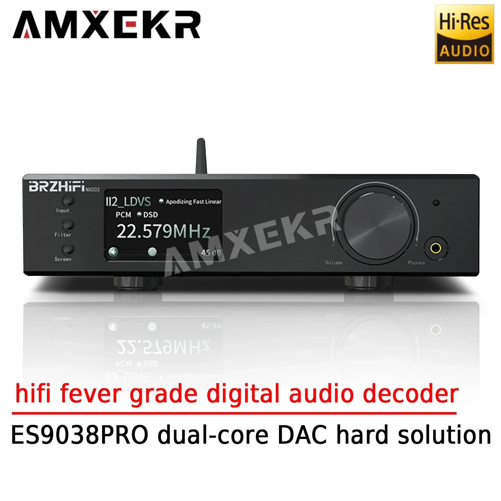 

AMXEKR ES9038PRO Dual Core Digital Audio Decoder Hifi Fever Grade DAC Hard Decode DSD512 Bluetooth LDAC