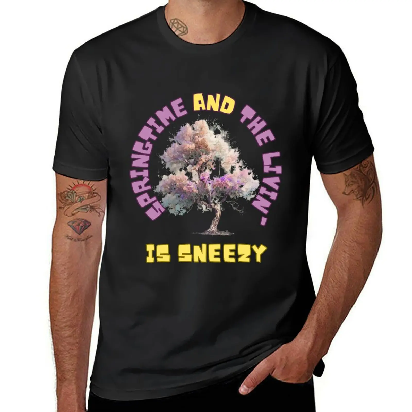 

Springtime and the livin' is sneezy T-Shirt summer tops graphics summer clothes animal prinfor boys mens funny t shirts