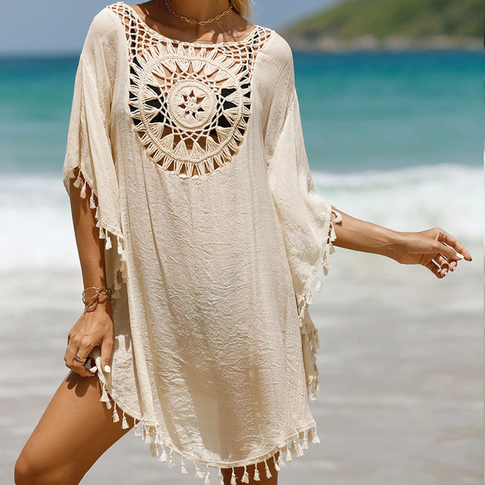 Summer Women's Swimwear Cover Up Sexy Hollow Out Beach Short Dress Fashion Loose Solid Colour Tassel Sun Shirt Bikini Cover Ups
Summer Women's Swimwear Cover Up Sexy Hollow Out Beach Short Dress Fashion Loose Solid Colour Tassel Sun Shirt Bikini Cover Ups