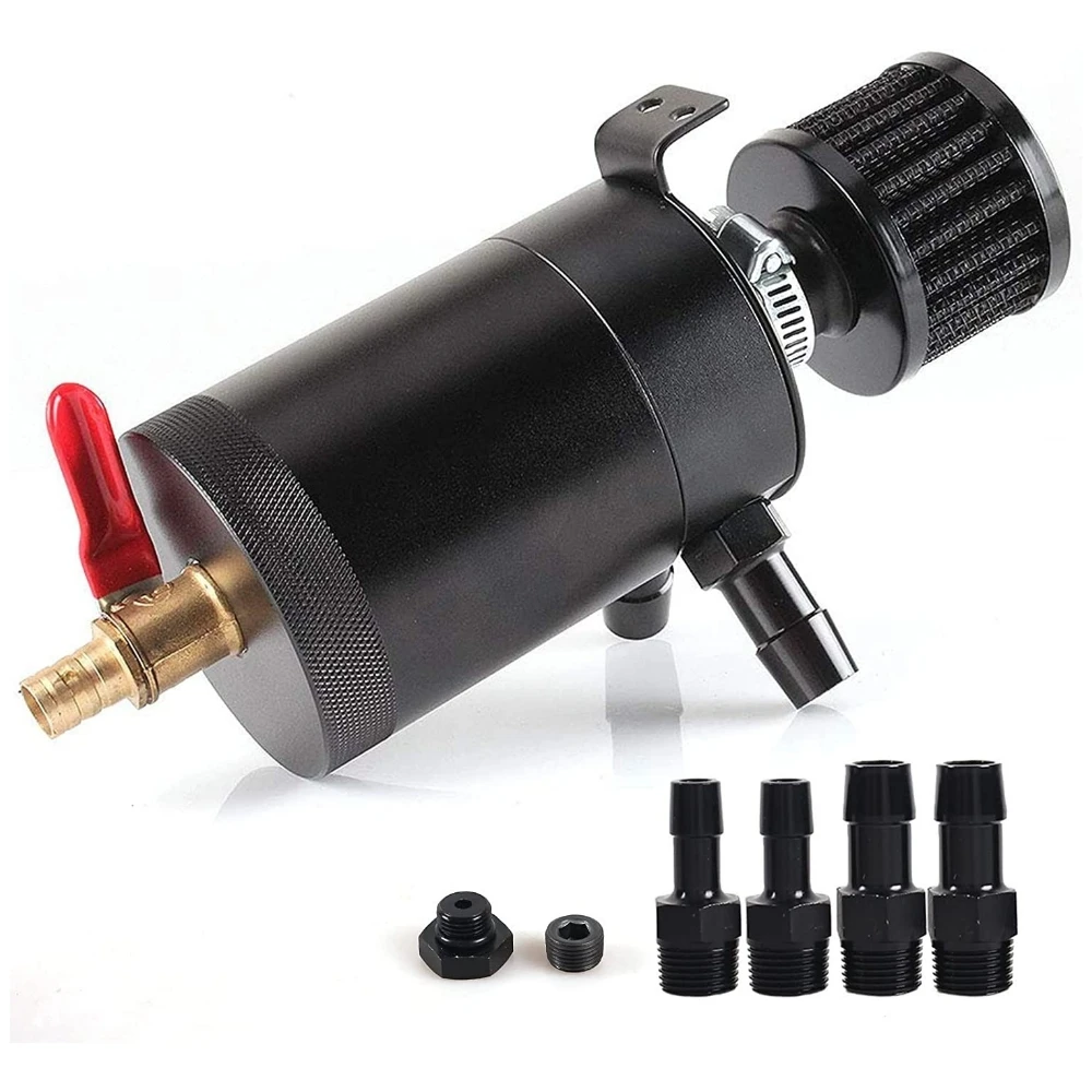 Baffled 2-port/ 3-Port Oil Separator with Breather Filter + Drain Valve,Universal Car Oil Catch Can Kit Reservoir Tank
Baffled 2-port/ 3-Port Oil Separator with Breather Filter + Drain Valve,Universal Car Oil Catch Can Kit Reservoir Tank