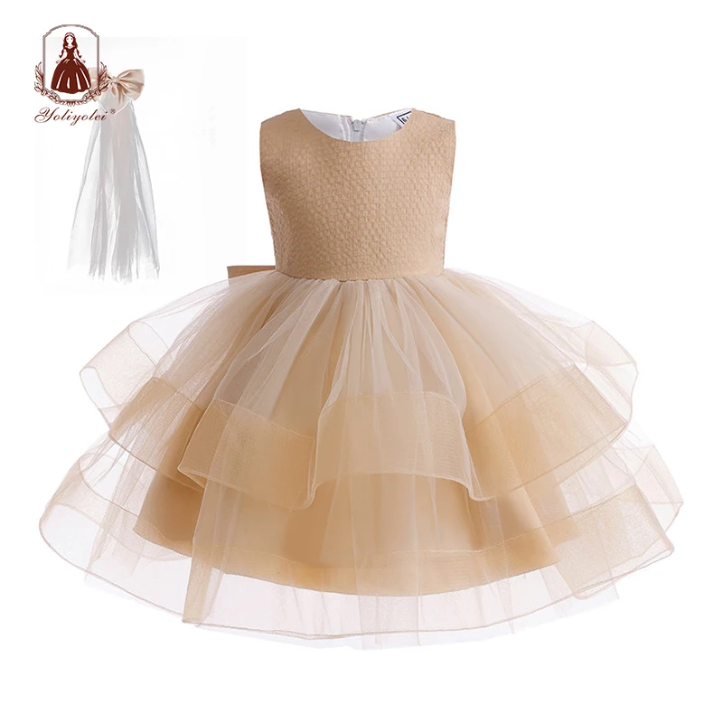 

Yoliyolei Baby Bow Tulle Baptism Dress for Girls Gown Kids Wedding Birthday Party Princess Dress Tutu Dresses with Hairband