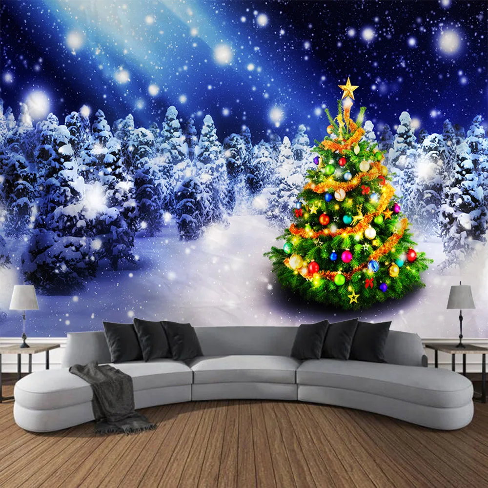 

Christmas tapestry wall hanging Santa Claus Christmas tree snow scene home holiday decoration tapestry fireplace Christmas gifts
