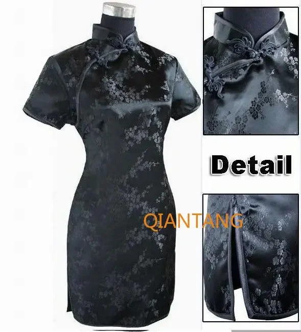 

Chinese Style Short Cheongsam Traditional Women's Satin Mini Qipao Dress Vestido Tang Clothing