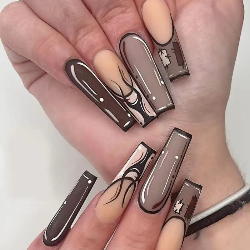 Long french coffin fake nails tips press on faux ongles with manga drawing designs DIY manicure supplies false acrylic nail kit
Long french coffin fake nails tips press on faux ongles with manga drawing designs DIY manicure supplies false acrylic nail kit