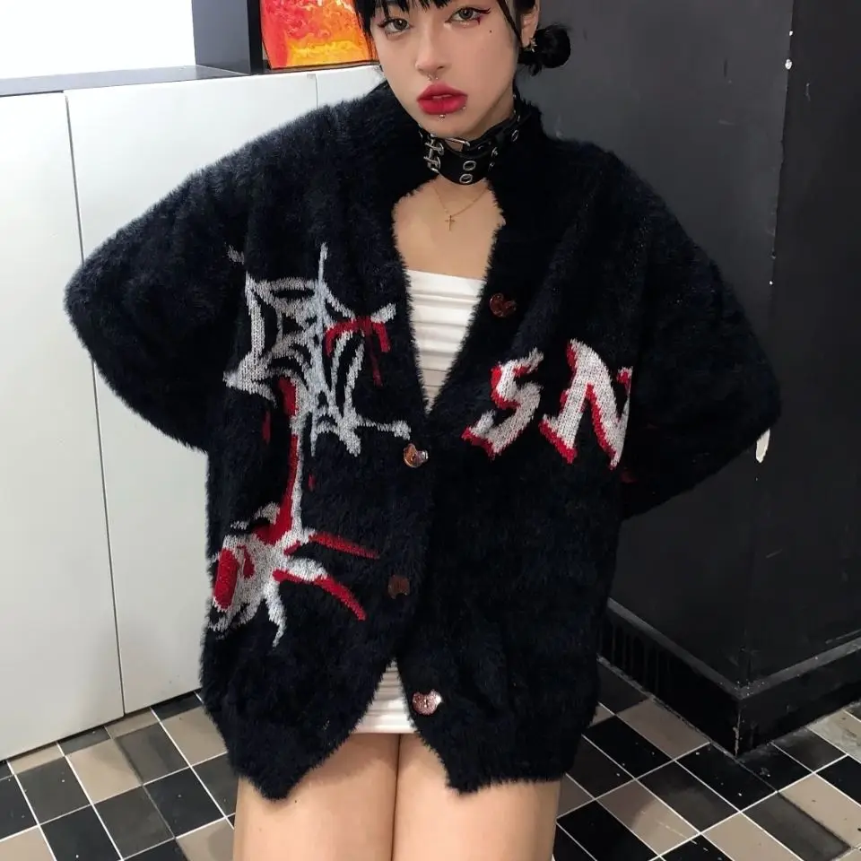 Single Breasted V Neck Spiderweb Embroidery Harajuku Women Sweater Open Stitch Subculture Girls Cardigans Gothic Punk Sweaters
Single Breasted V Neck Spiderweb Embroidery Harajuku Women Sweater Open Stitch Subculture Girls Cardigans Gothic Punk Sweaters