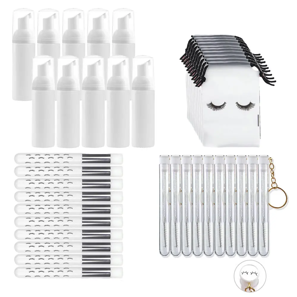 

Grafting Eyelash Cleaning Tool Set 60ML White Plastic Foaming Pump Bottle Eyelash Brush Cleaning Brush Bundle Mouth Storage Bag