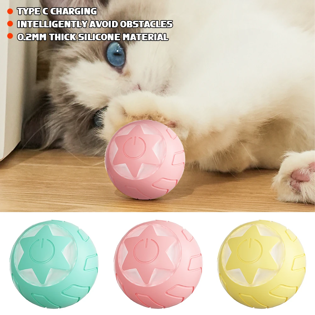 

Pet Smart Cat Toy Electric Automatic Bounce Cat Ball Silicone Cat Interactive Toys Self-moving Kitten Toys for Indoor Playing