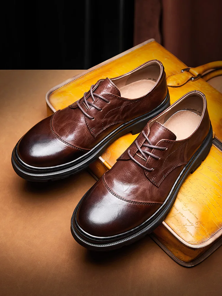 

Top Layer Cowhide Men's Business Leisure Derby Shoes Retro British Style Mature Man Dinner Suit Oxfords