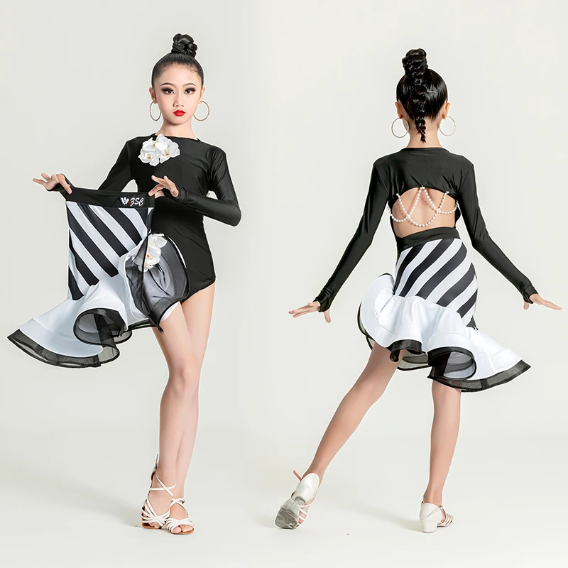 New Girls Latin Dance Costumes Long Sleeved Striped Fishbone Skirt Suit Chacha Rumba Tango Dress Latin Performance Wear DN16680
New Girls Latin Dance Costumes Long Sleeved Striped Fishbone Skirt Suit Chacha Rumba Tango Dress Latin Performance Wear DN16680