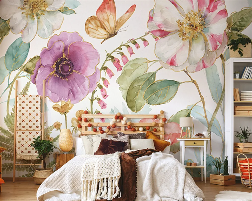 

beibehang papel de parede Custom Nordic Pastoral Oil Painting Flower Living Room TV Background Dining Room Wallpaper