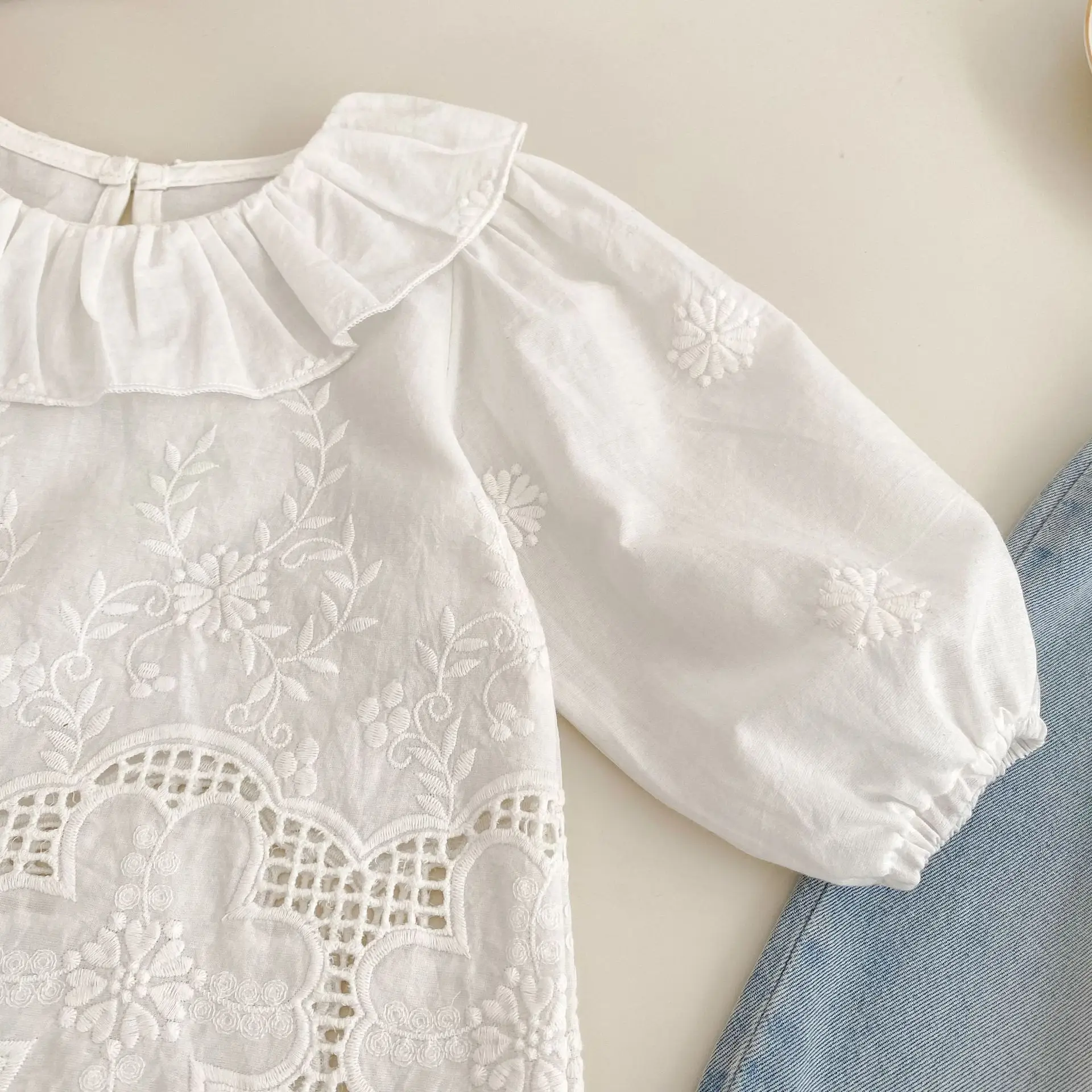 2025 Autumn New Girls Long Sleeve Lace Embroidery Shirts Solid Baby Girl Lapel Blouse Cotton Kids Tops Children Clothes 12 S92c1bd9d12f2463e94ce52edc57df29c5