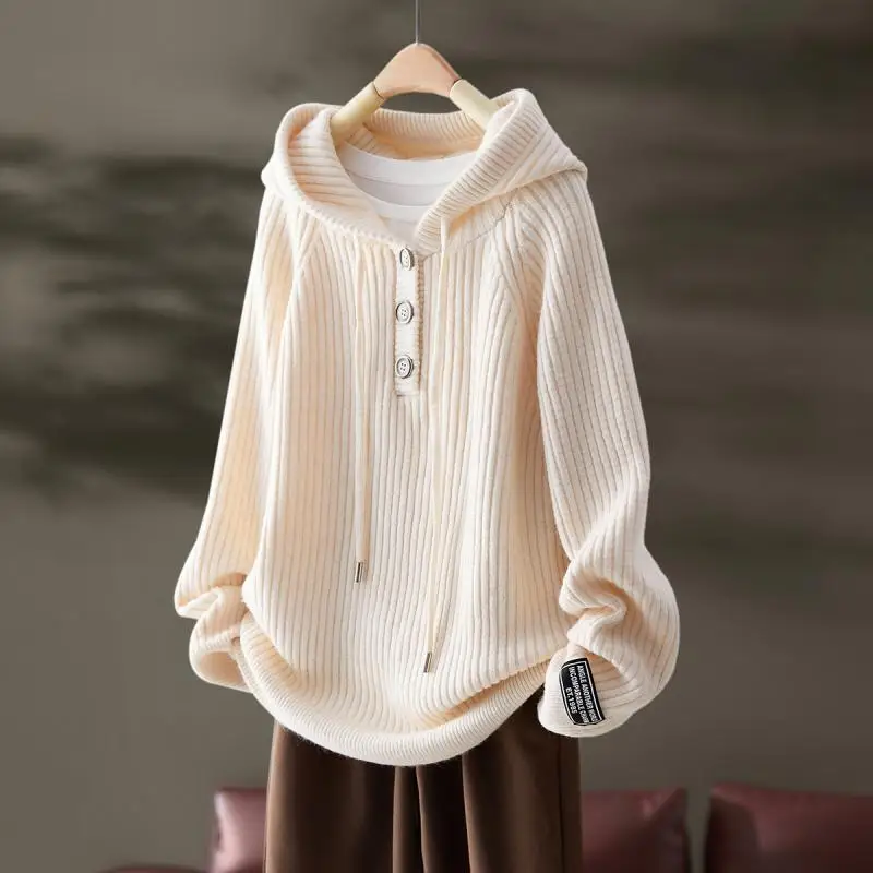 Women's Autumn and Winter New Fashion Elegant Solid Hooded Pullover Button Casual Versatile Long Sleeve Loose Sweater Knit Tops
Women's Autumn and Winter New Fashion Elegant Solid Hooded Pullover Button Casual Versatile Long Sleeve Loose Sweater Knit Tops