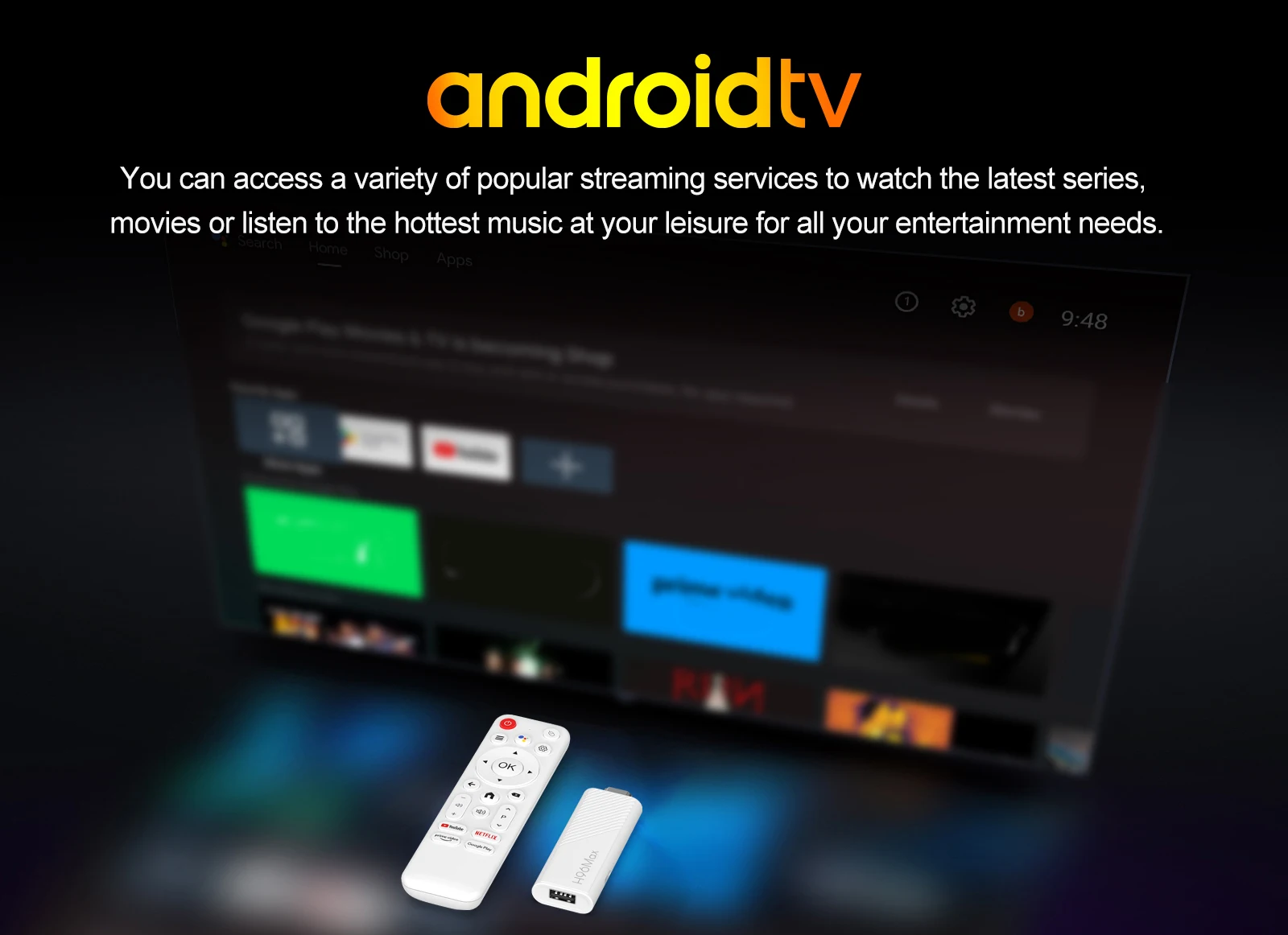 S92c32e61b01a4a6fa3ebbbe2a1b1c12fY Android TV Stick H96 MAX H313 Android 14 BT5.0 4K Quad Core 2.4G 5G Wifi6 Home Media Player Voice Assistant Smart TV Stick