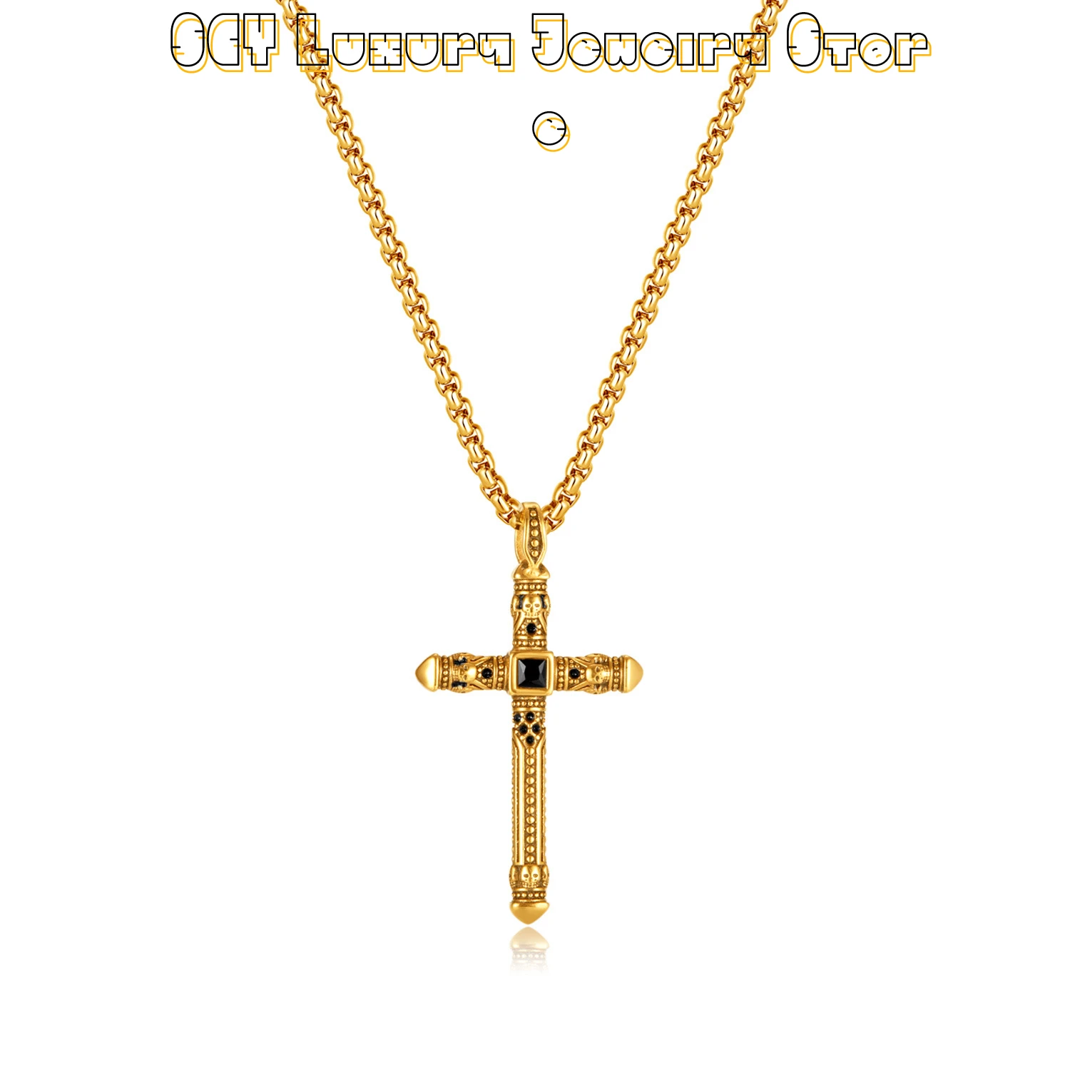 Punk Fashion Men's Necklace Stainless Steel Jewelry Anti Sweat Retro Cross Black Gemstone Pendant Necklace
Punk Fashion Men's Necklace Stainless Steel Jewelry Anti Sweat Retro Cross Black Gemstone Pendant Necklace