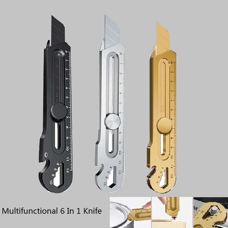 

6 in 1 Knife Multifunction Box Cutter нож 칼 Stationery Stainless Steel Utility Knife канцелярия Couteau Tool Office Supplies