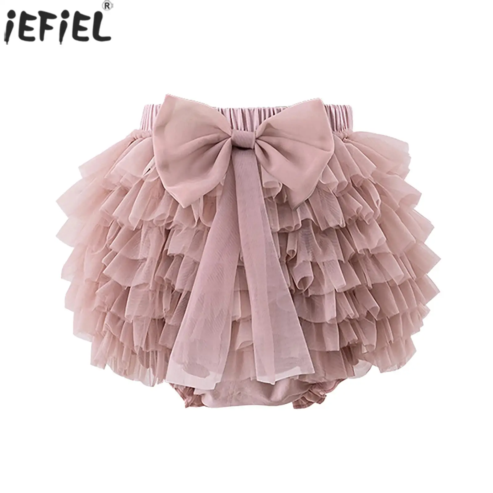 

Baby Girls Ruffled Bloomers Diaper Cover Shorts Elastic Waistband Layered Tulle Bowknot Tutu Skirt Toddler Casual Summer Clothes