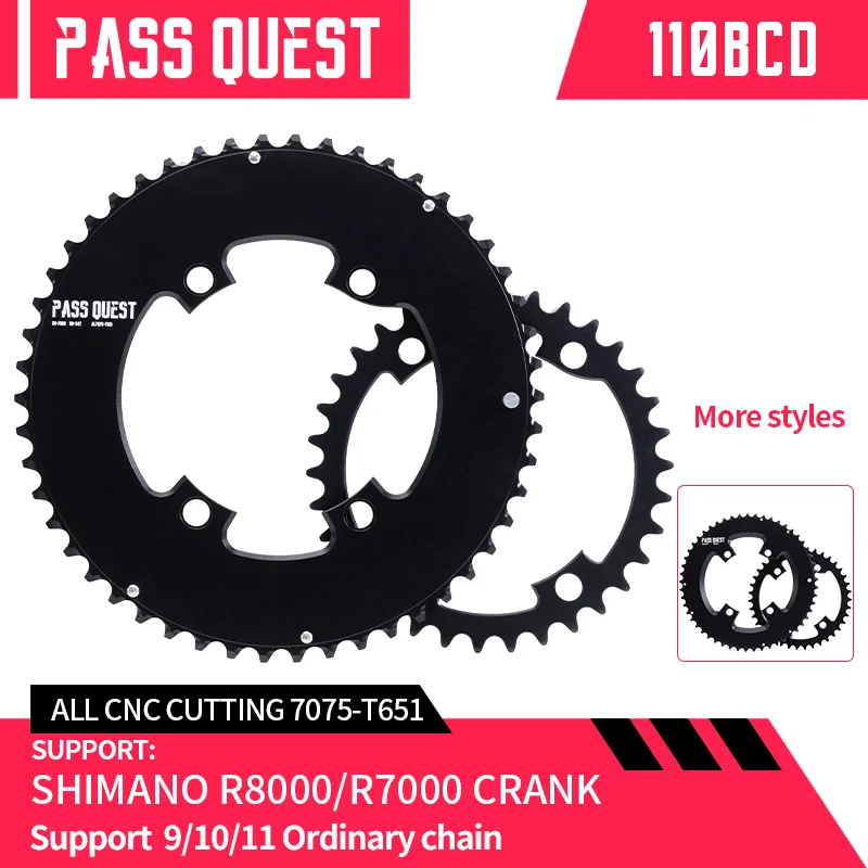 PASS QUEST BCD110 R8000 R7000 UT105 2X Sprocket AERO crankshaft set Round black 9-11 speed Road bike Gravel bike 46T 48T 50T 52T
PASS QUEST BCD110 R8000 R7000 UT105 2X Sprocket AERO crankshaft set Round black 9-11 speed Road bike Gravel bike 46T 48T 50T 52T