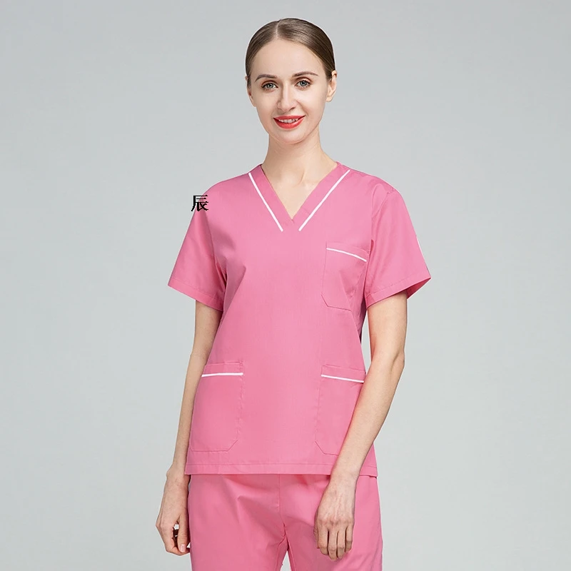 

Solid Color Men Women Medical Uniforms Surgical suit Short-sleeved Scrub Sets Nursing Uniform Pet Shop Doctor Nurse Work Clothes