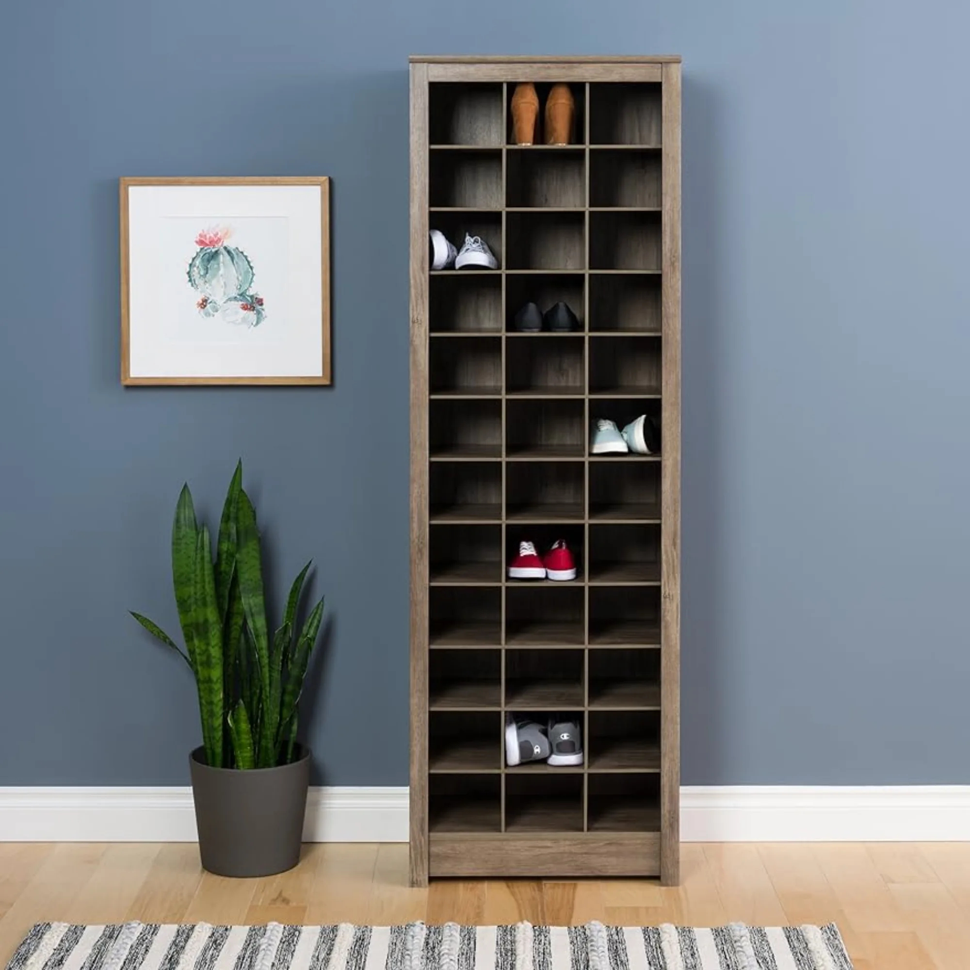 

Elegant Gray Shoe Storage Cabinet Space-Saving Solution with Cubbies for 36 Pairs 13"D X 23.5" W X 72.5" H