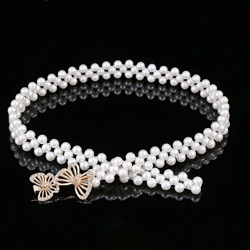 

Elastic Women Pearl Waist Belt Elegant Buckle Pearl Chain Belt Female Girls Dress Crystal Strap Pearl Elastic Belt Luxury Brand