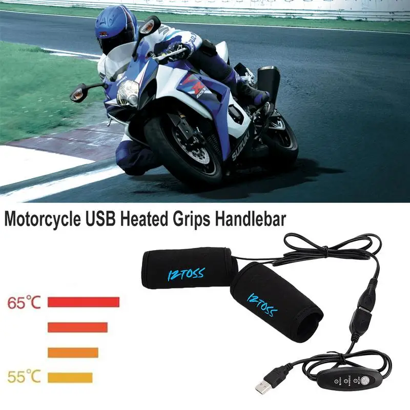 

1 Pair Motorcycle USB Heated Grips Handlebars With Temperature Control Switches Handlebar Warmer Removable Grips