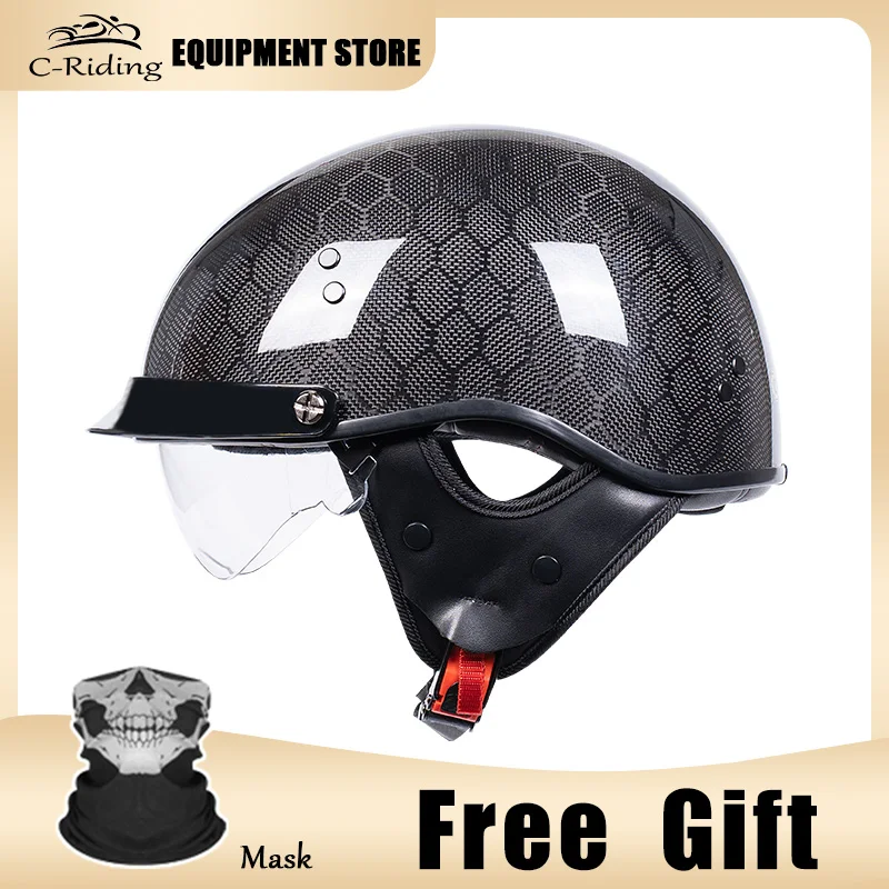 

Half Face Helmet Carbon Fiber Shell Motorcycle Helmets DOT Approved Universal Ultra Light Men Women 1/2 Half Helm Four Seasons