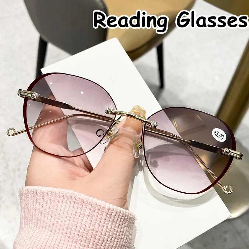 

New Gradient Reading Glasses Unisex Women Anti Blue Ray Presbyopia Sunglasses Ladies PC Lens Frame Hyperopia Frameless Eyewear