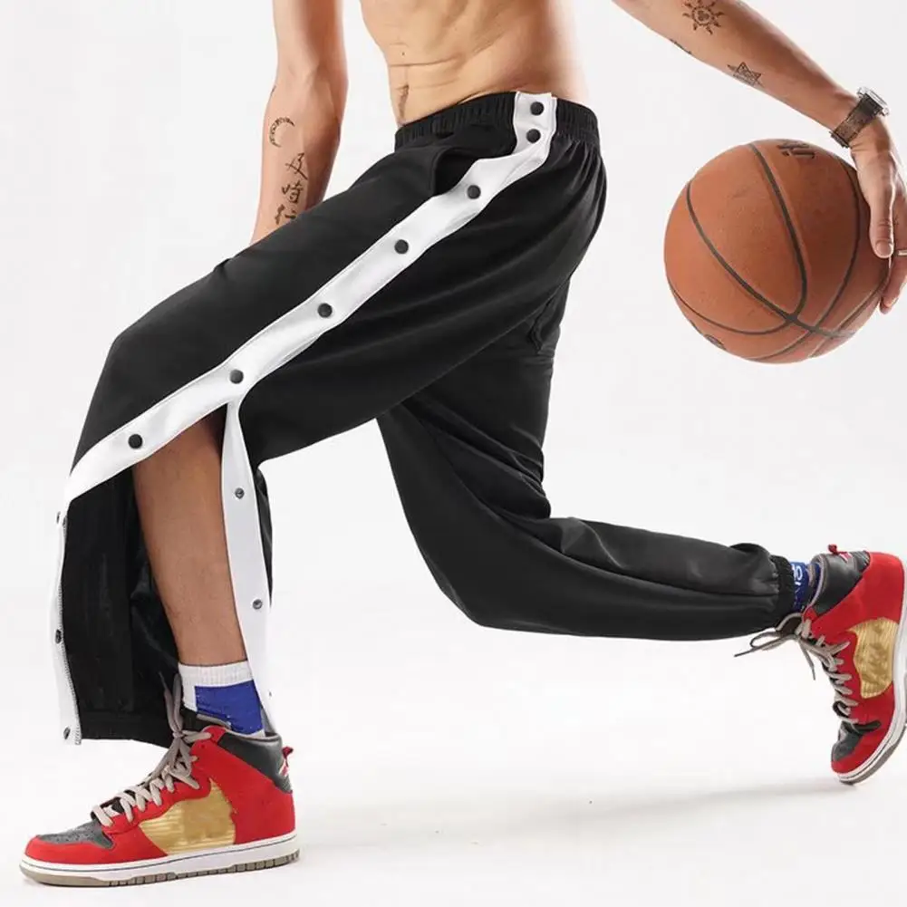 

Men Casual Trousers Men's Loose Fit Sport Pants with Side Button Closure Elastic Waist for Gym Training Jogging Breathable Wide