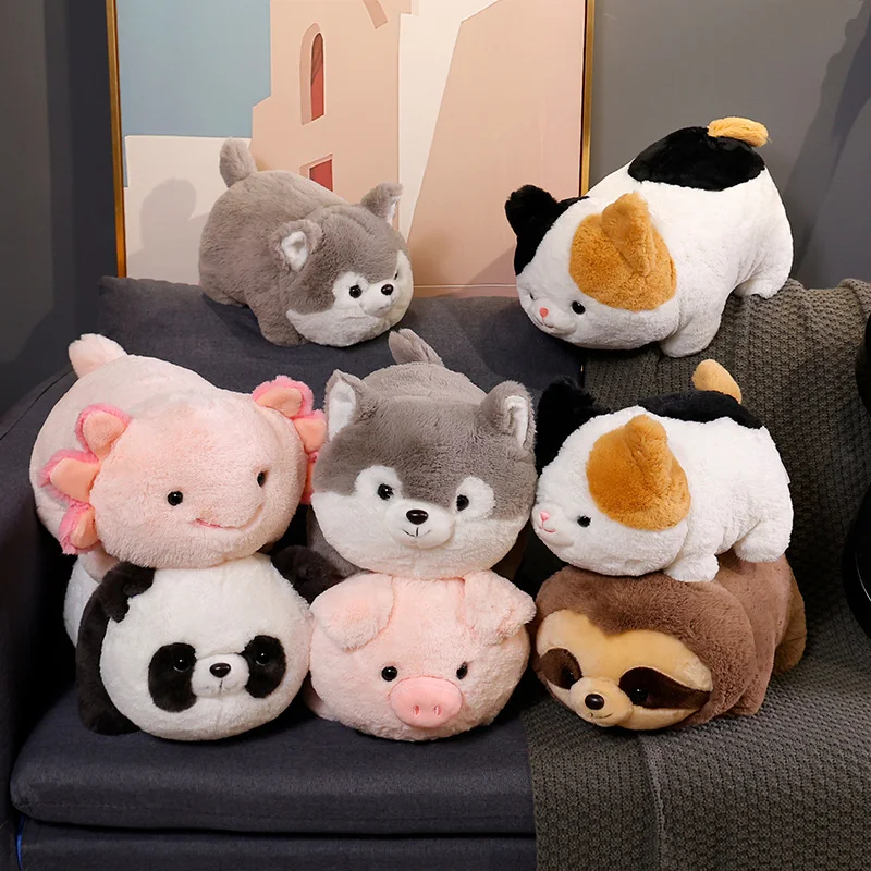 

Kawaii 30/40cm Chubby Panda Salamander Sloth Husky Plush Pillow Cartoon Stuffed Round Animal Baby Cuddly Appease Doll Home Decor