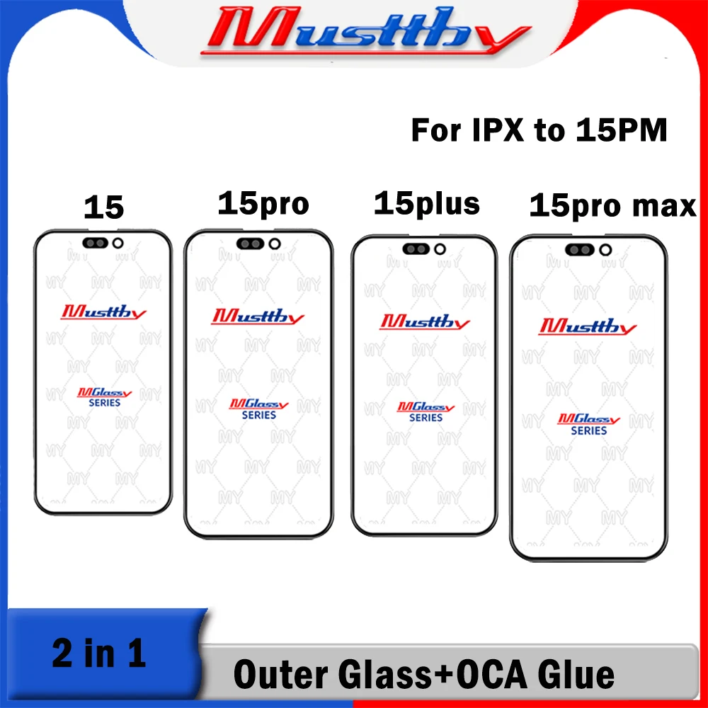 

Musttby 5pc 1:1 Similar OEM Touch Screen Glass With OCA Glue for iPhone 15 15pro max 14 PLUS 13 12 11 pro Outer Lens Replacement