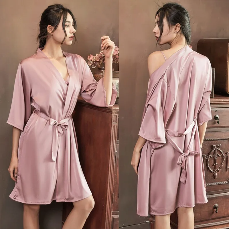 

Sexy Satin Robe Female Intimate Lingerie Sleepwear Silky Bridal Wedding Gift Casual Kimono Bathrobe Gown Nightgown Nightwear