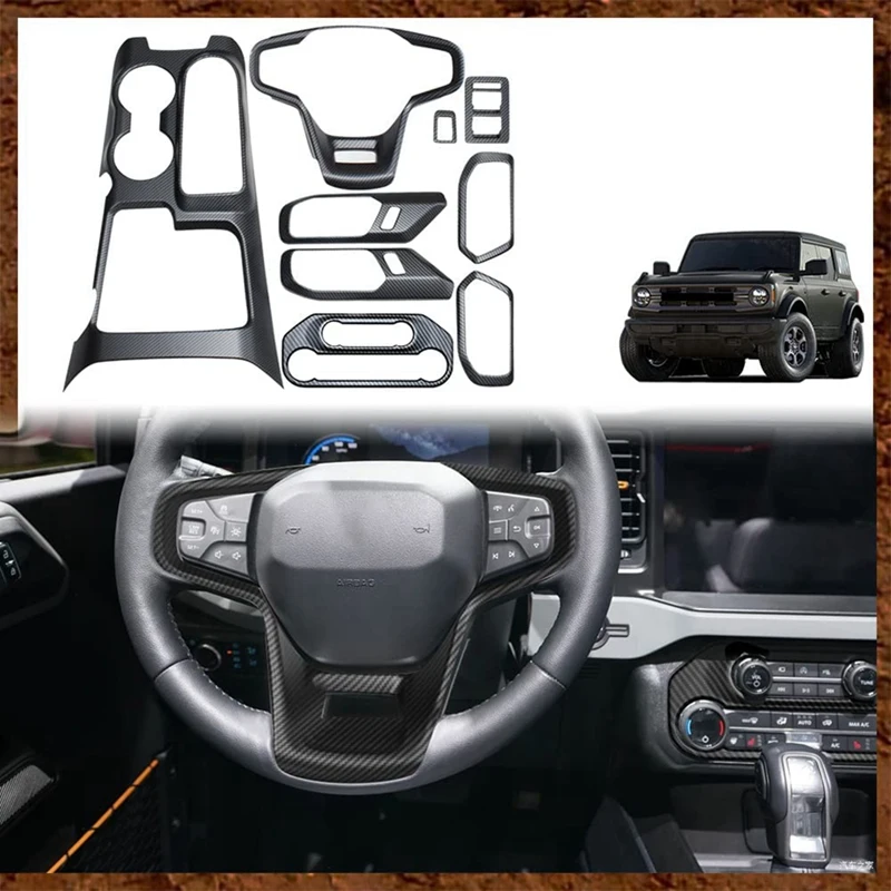 For Ford Bronco 2021 2022 Interior Cover, Gear Shift Panel,Inner Door Handle Bowl,Steering Wheel Cover, ABS Carbon Fiber
For Ford Bronco 2021 2022 Interior Cover, Gear Shift Panel,Inner Door Handle Bowl,Steering Wheel Cover, ABS Carbon Fiber